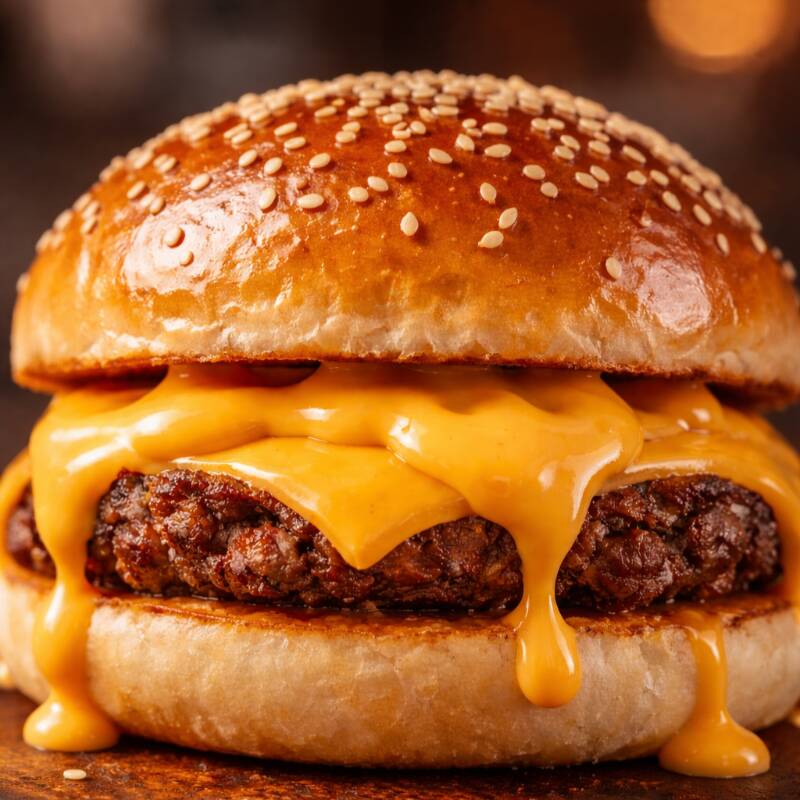 Pão, queijo cheddar, carne bovino 110g