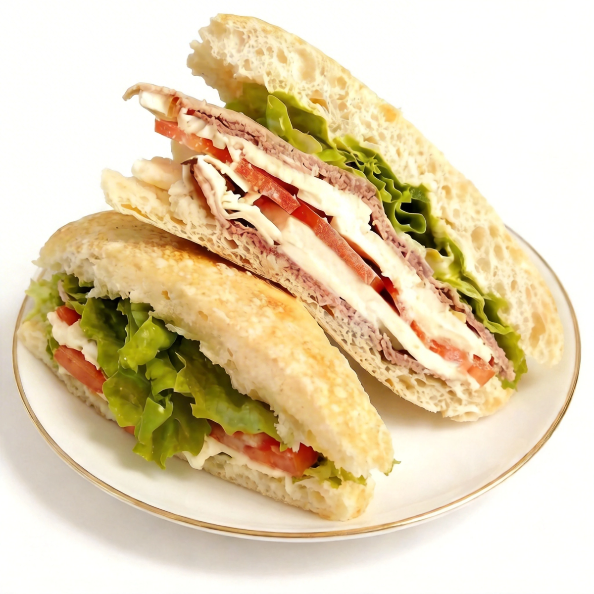 Nossa receita exclusiva de roast beef é preparada com dedicação e expertise, resultando em fatias macias e suculentas que derretem na boca. O queijo branco fatiado adiciona uma textura cremosa e um sabor suave que se funde perfeitamente com a carne.
O tomate fino italiano traz um toque de frescor e acidez, realçando os sabores do roast beef e do queijo. Já a alface lisa acrescenta uma crocância única, tornando cada mordida uma experiência sensorial completa.
E para coroar essa combinação perfeita, nosso molho tártaro é o toque final que vai levar seu paladar ao êxtase. Com sua textura cremosa e sabor levemente picante, ele eleva os sabores do sanduíche a um nível superior, proporcionando uma experiência única e irresistível.