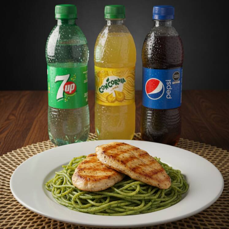 Tallarines verdes con filete de pollo+ bebida 🤩