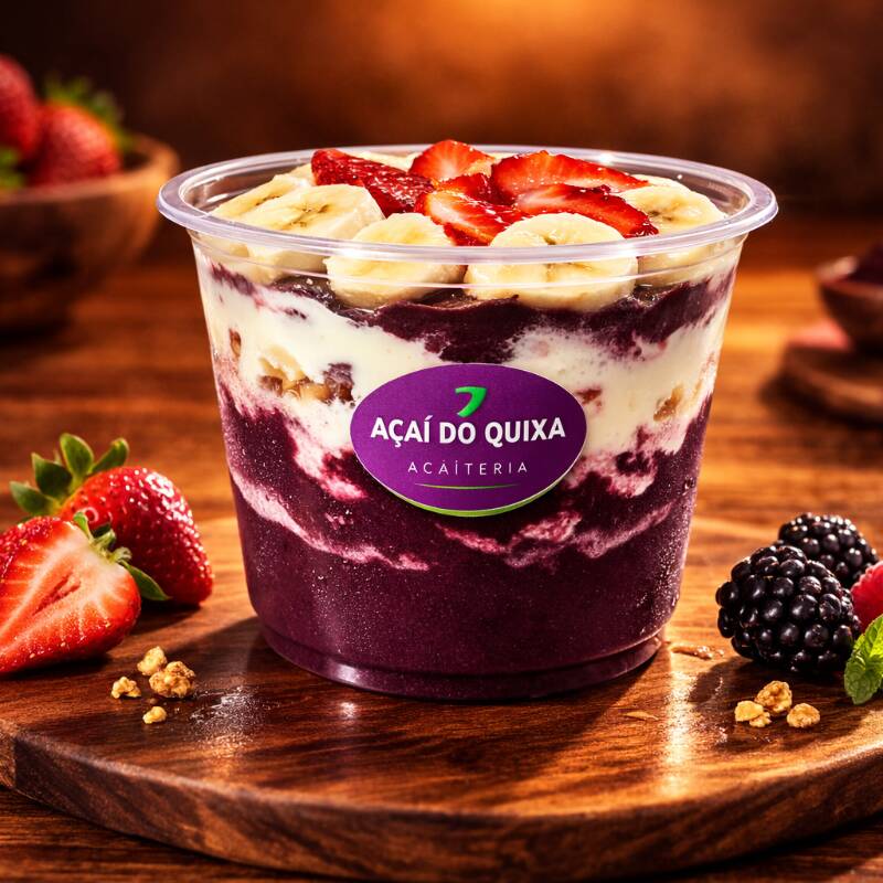 E que tal uma mistura gelada?? Pote de 500ml delicioso com acompanhamentos , frutas e cobertura à seu gosto. 2 camadas