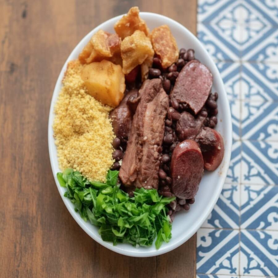 Este prato individual de 500g cada são feito com ingredientes selecionados, incluindo carne seca, suculento lombo, costelinha, linguiça calabresa e paio. Acompanha couve cuidadosamente refogada na manteiga, uma farofa crocante e irresistível torresmo.