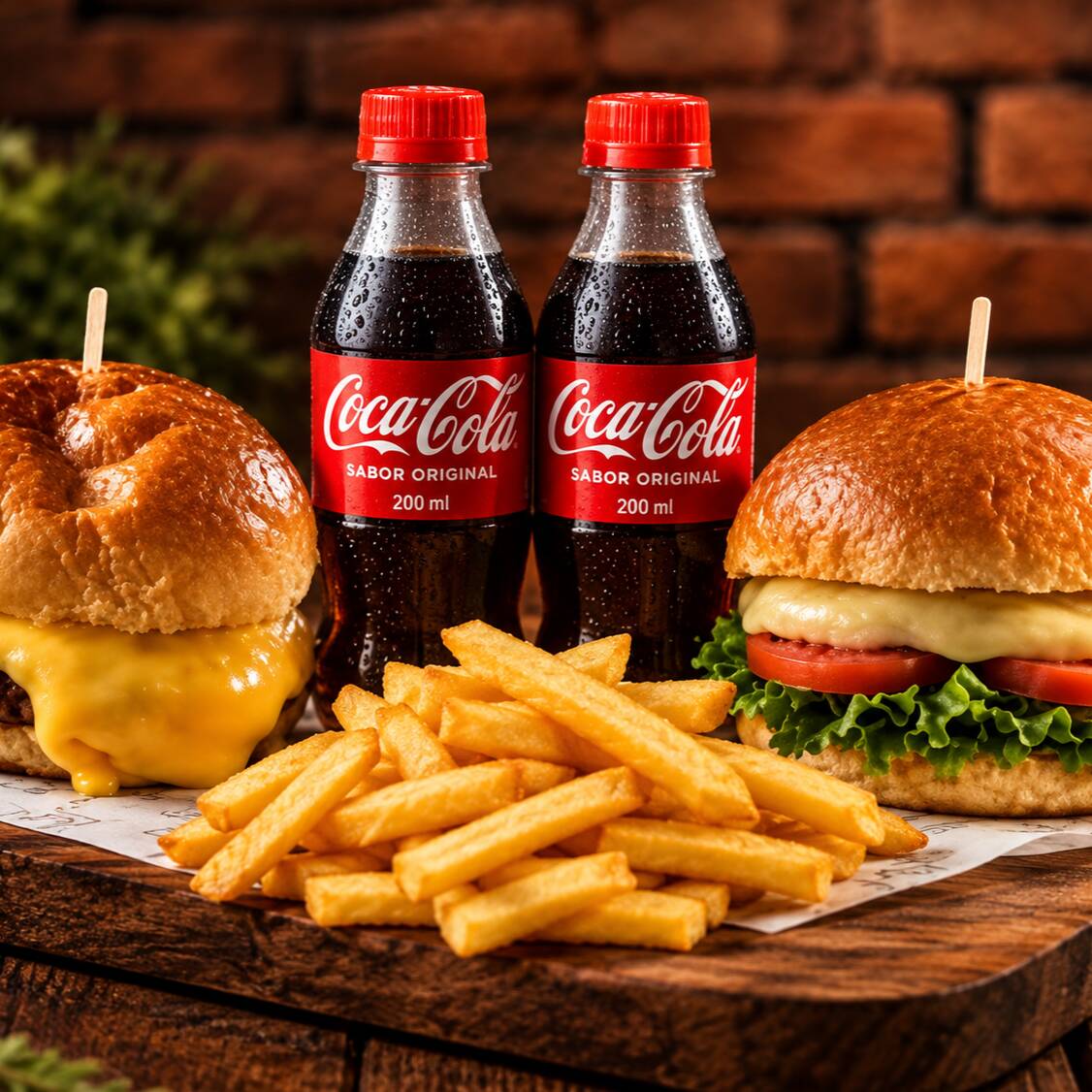 Um delicioso X-Salada com hambúrguer suculento, queijo derretido e salada fresquinha, acompanhado de um clássico Hambúrguer com Queijo, bem saboroso e irresistível. Dois lanches para aproveitar muito mais!