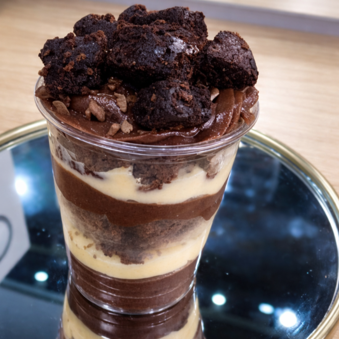 50% cacau +3 camadas generosas de chocolate +2 camada de ninho , finalizado Granule e + brownie. Intenso, cremoso e simplesmente perfeito e apaixonante a cada colherada. 🍫😋