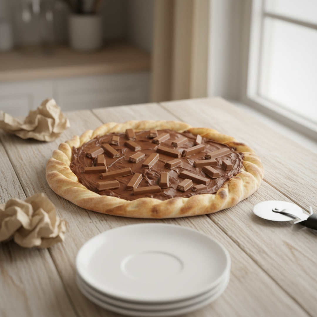 Pizza feita com cobertura de Chocolate e Kitkat, perfeita para adoçar sua refeição!
