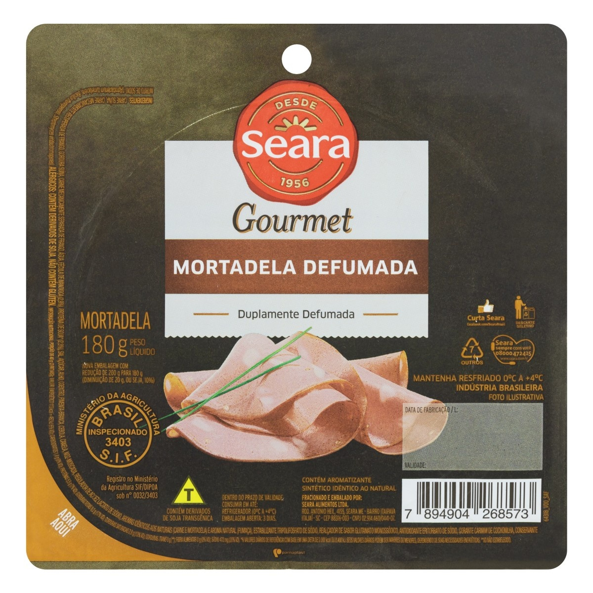 Mortadela Defumada Fatiada Seara Gourmet 180g