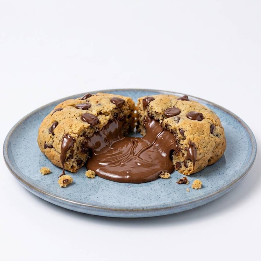 Cookie com massa de baunilha, levemente crocante por fora e macia por dentro, com deliciosas gotas de chocolate distribuídas pela massa.
Recheado com Nutella, trazendo uma combinação irresistível entre o sabor delicado da baunilha, o chocolate e o recheio cremoso de avelã.
Peso aproximado: g.