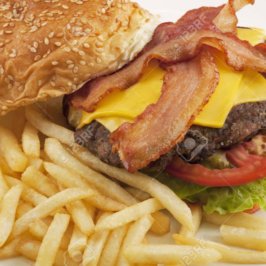 Hamburguesa Tocino con Papas