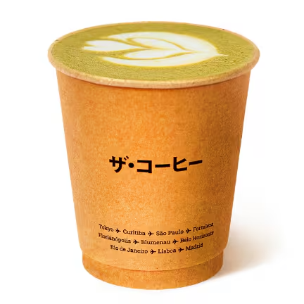 Matcha, essência de baunilha amazônica e leite vaporizado. (Sem café, com leite)