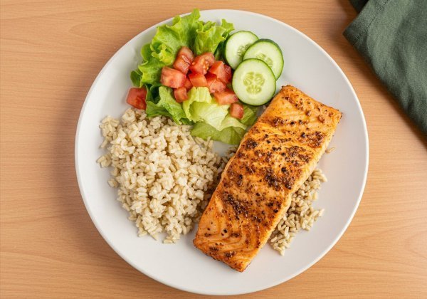 Salmón con Arroz y Ensalada