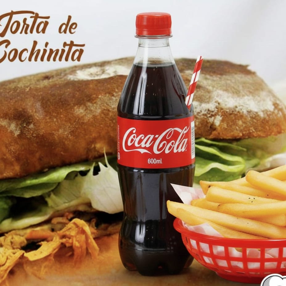 Combo 8, Torta de Cochinita Papas Coca-Cola