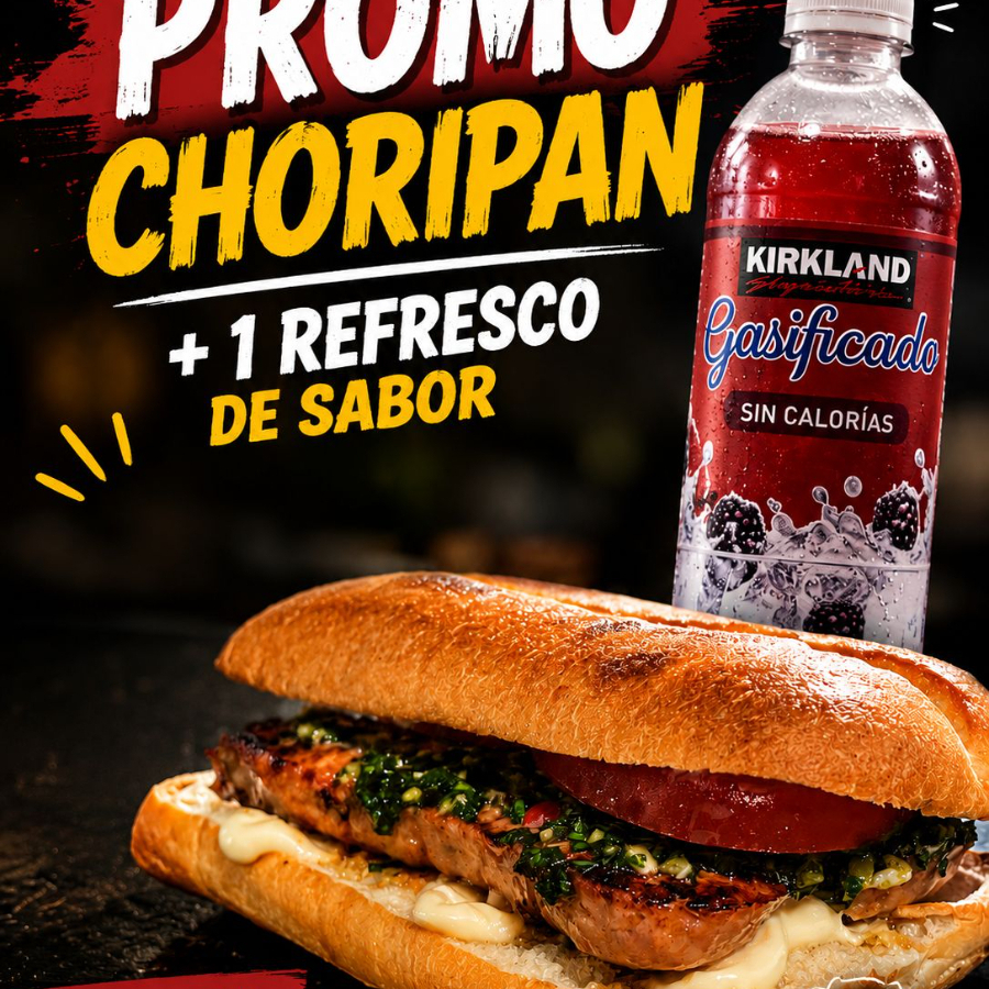 Choripan y Agua Gasificada Fresa Kiwi