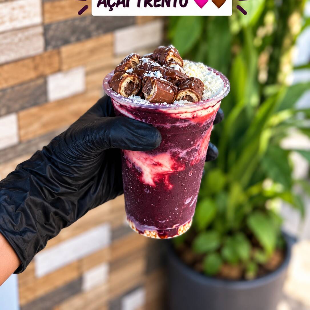 Açai, paçoca, mousse, leite em pó e trento