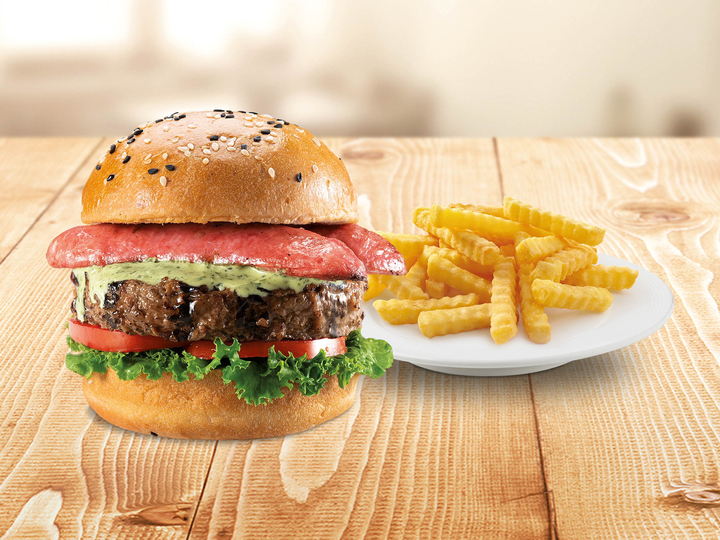 ROKYS BURGER PARRILLERA + PAPAS ONDULADAS