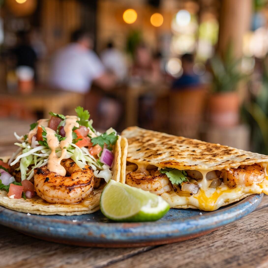 1 Taco y 1 Quesadilla de Camaron