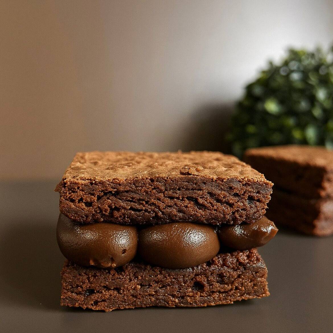 Brownie artesanal recheado com chocolate 50 % cacau, uma verdadeira delícia sem culpa.