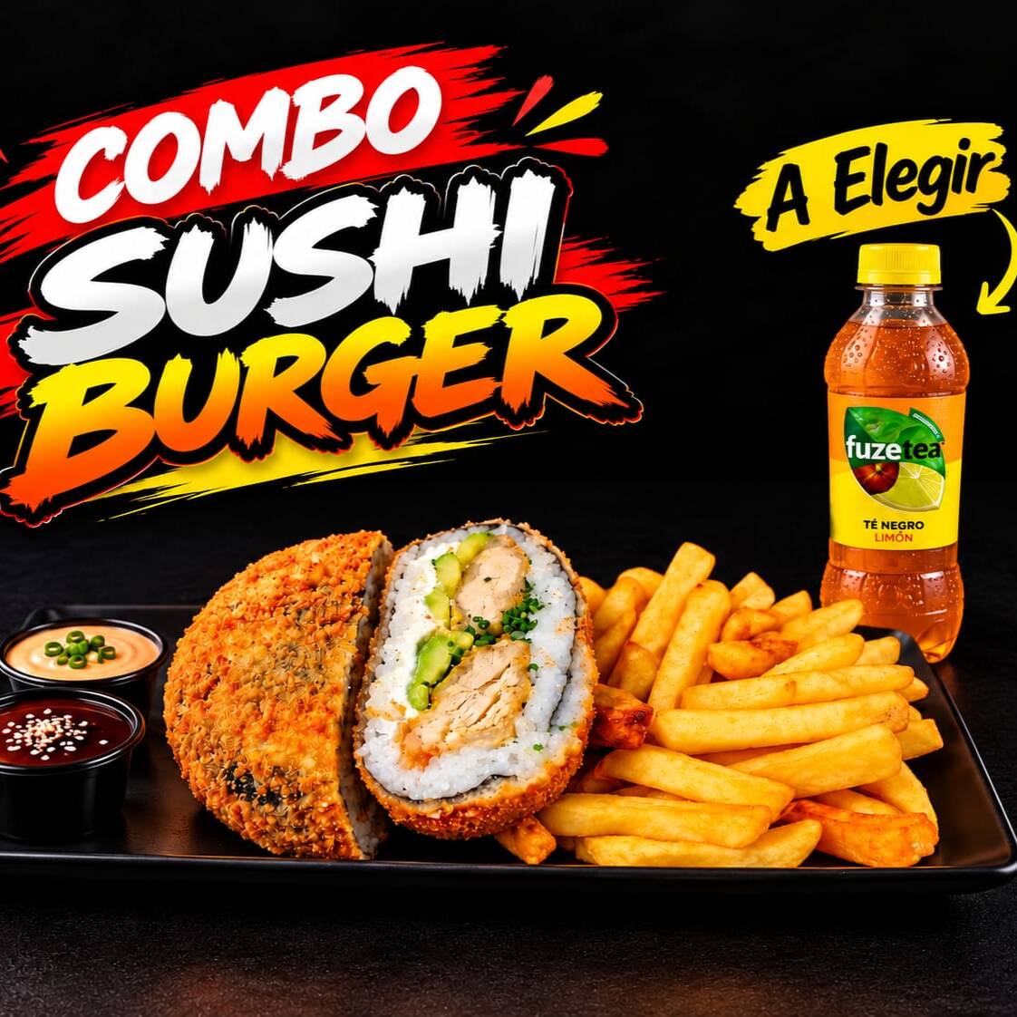 Sushi Burger Empanizadas + Papas Fritas + 1 Bebida