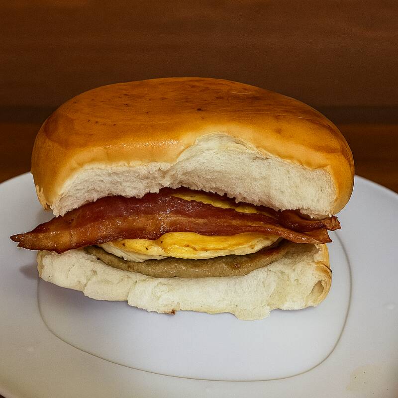 Feito com pão vita, recheado com hambúrguer bovino, ovo frito, queijo e bacon. Uma combinação irretivel de sabor e textura que conquista a cada mordida!