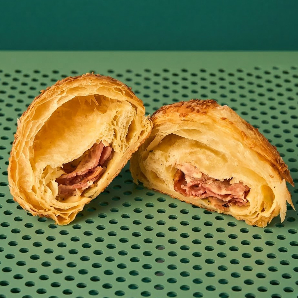 Croissant con masa madre, tocineta y queso