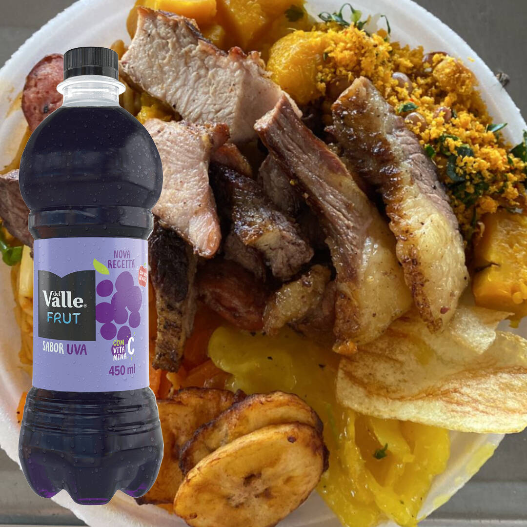 Arroz branco , feijão de caldo, legumes, macarrão, banana frita, mandioca cozida e churrasco. ACOMPANHA MIX DE SALADA Obs. : Na falta de um dos acompanhamentos será substituído por algum item do cardápio do dia.