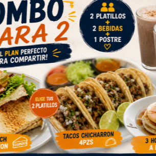 sandwich de jamon+ tacos de chicharron 2 bebidas