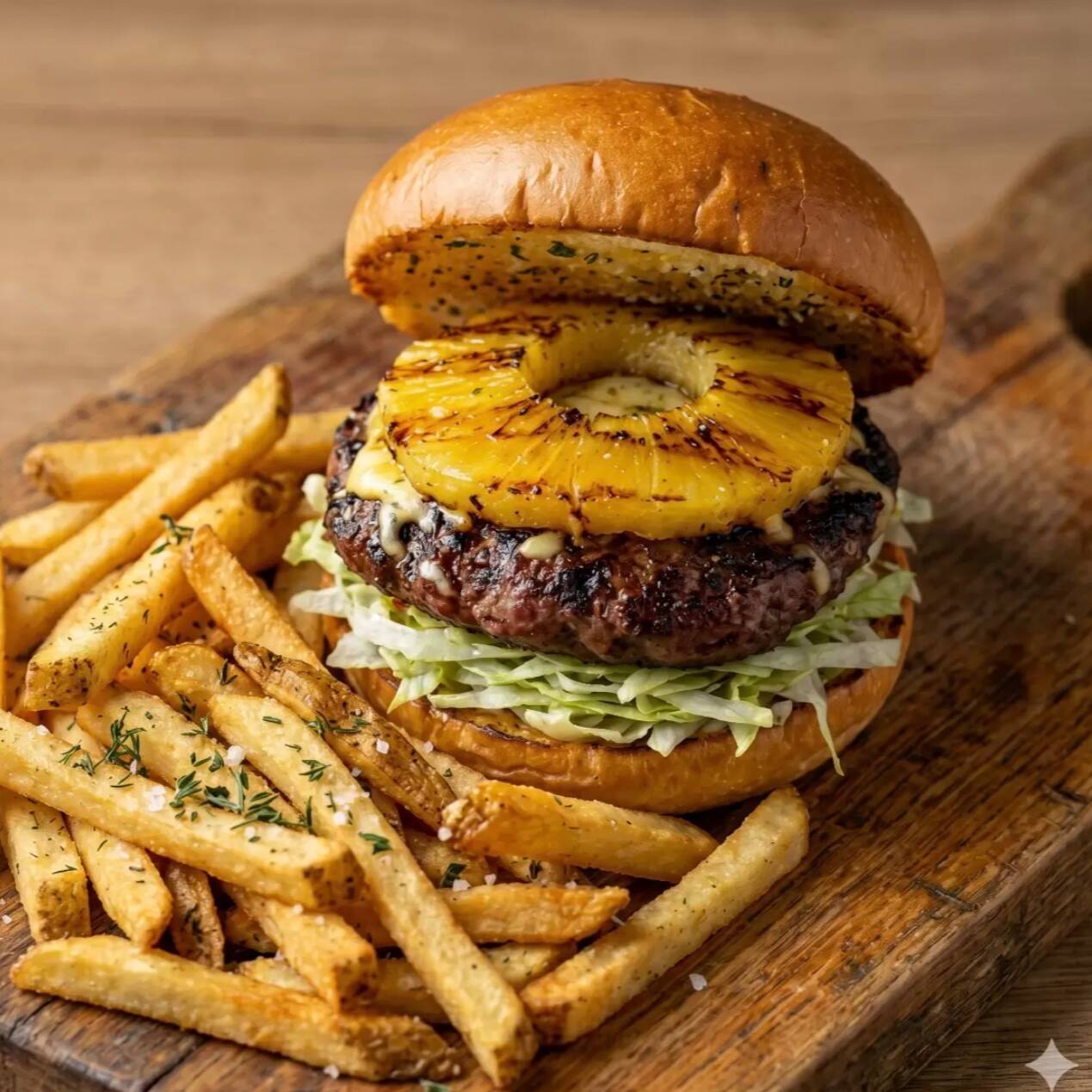 Hamburguesa Hawaiana con Papas 100gr
