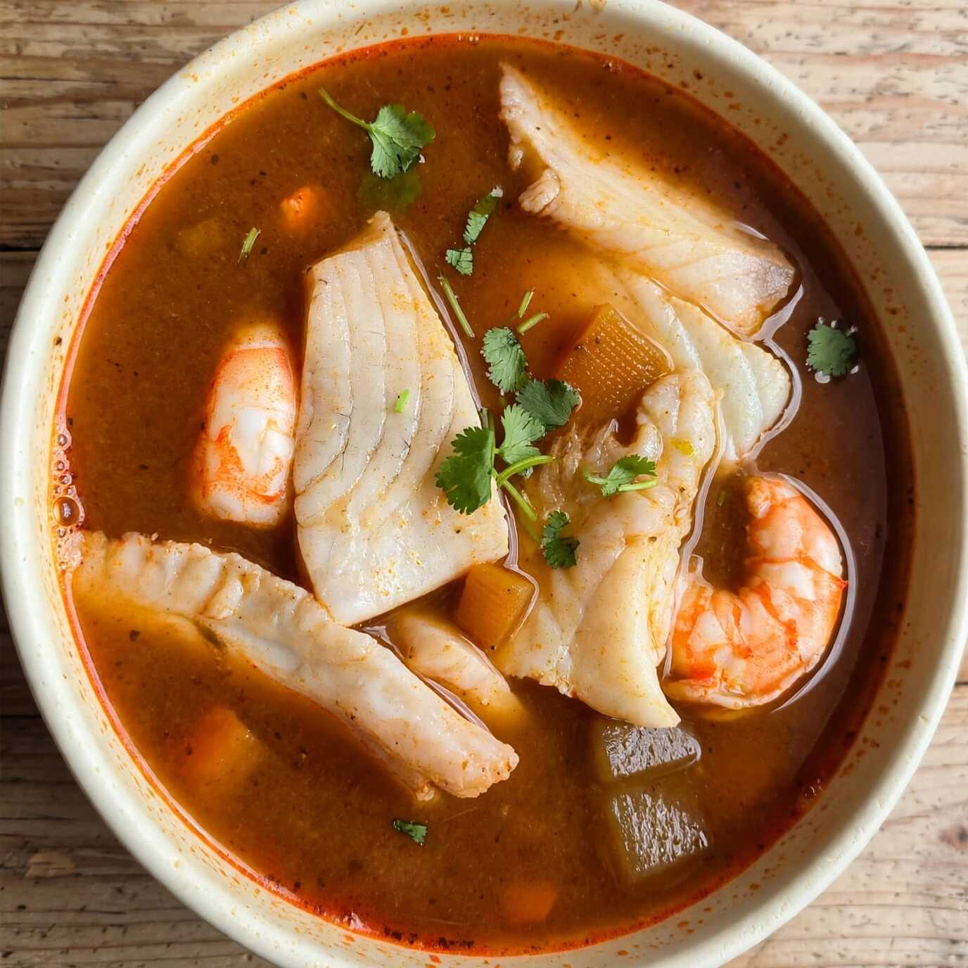 Caldo de Camarón con Pescado