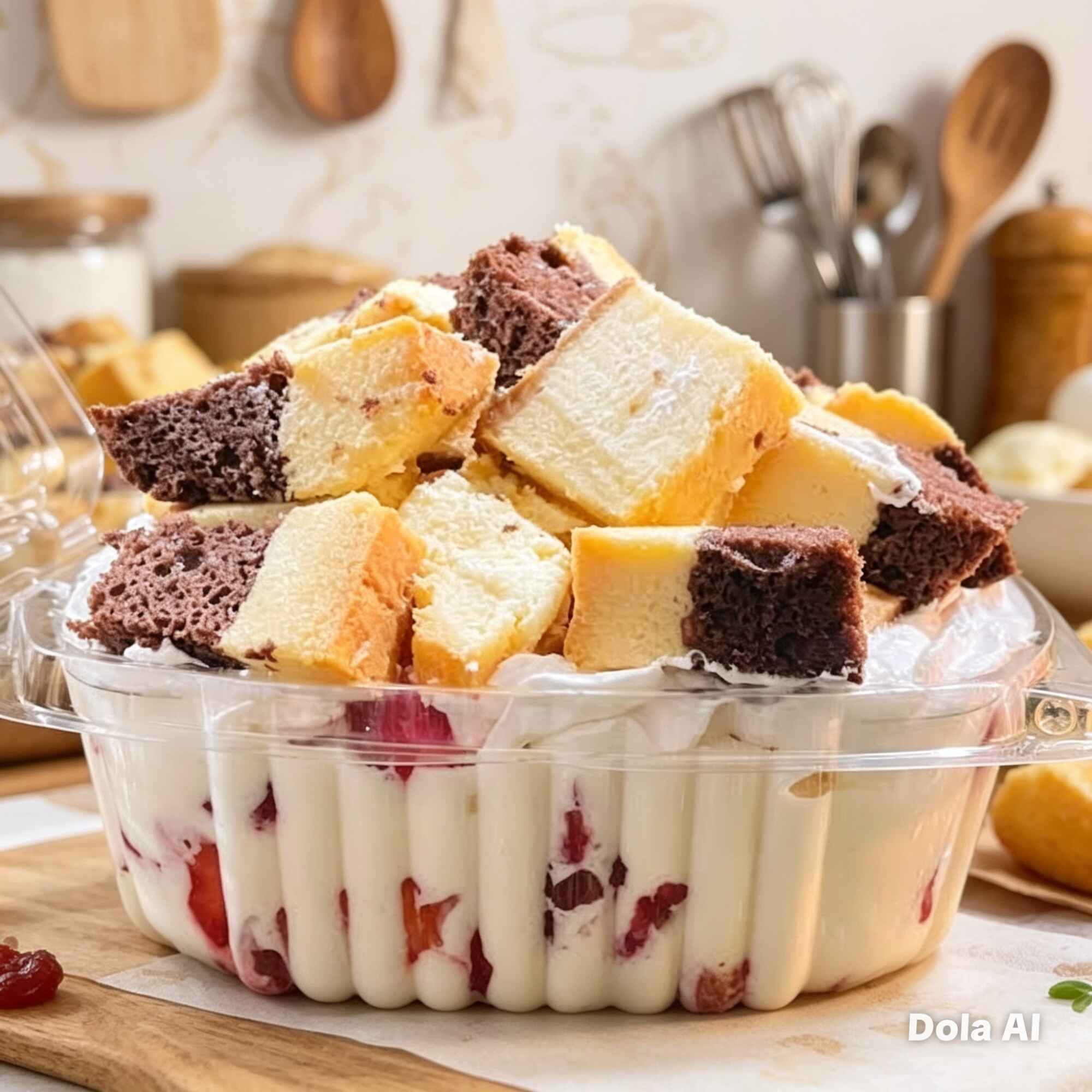 Rebanada de chocoflan y fresas con crema 500gr