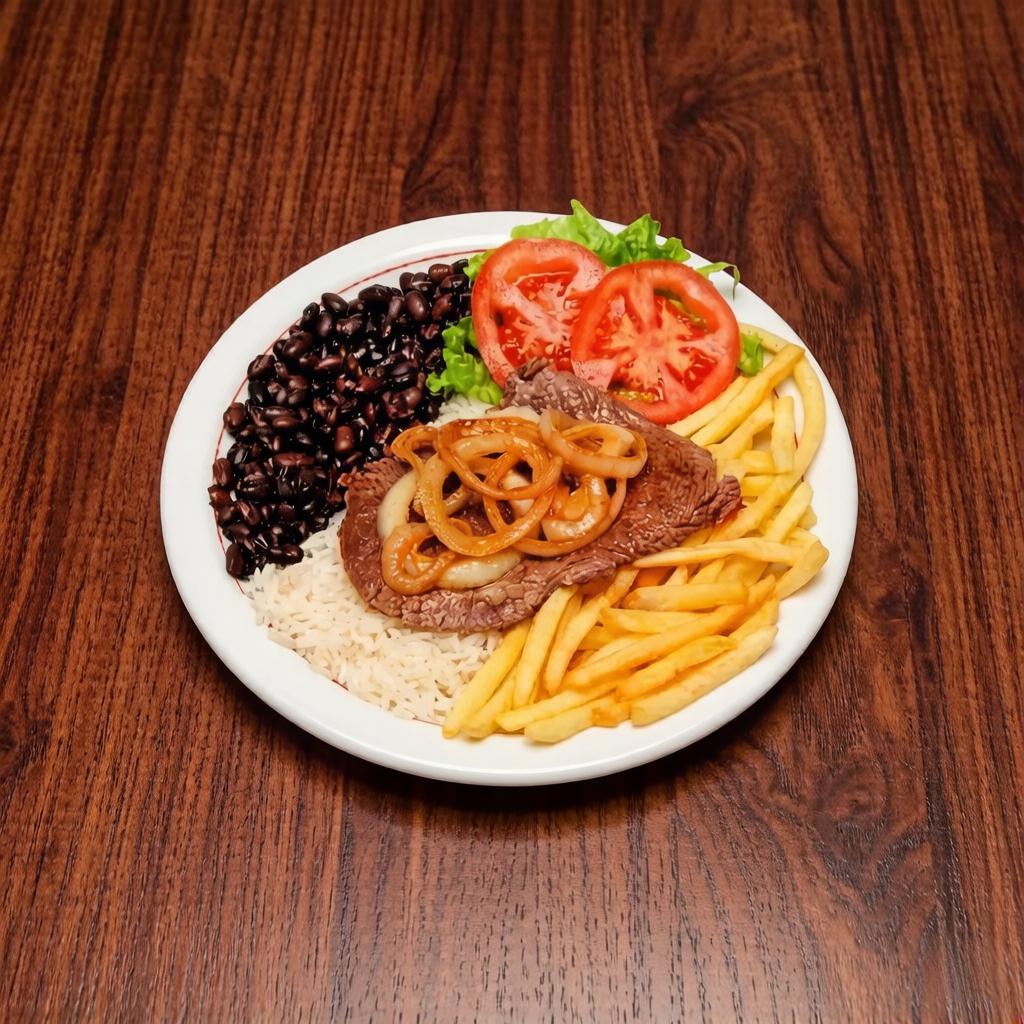 Desfrute da nossa 'Marmita Bife Acebolado', uma seleção cuidadosa dentro da categoria 'Marmitas'. Ao abrir, você se depara com um suculento bife acebolado, cuidadosamente preparado e coberto com cebolas douradas ao ponto. Acompanha um arroz branco soltinho e um feijão caseiro deliciosamente temperado. Além disso, traz o nosso refogado do Dia, que pode ser uma couve fresquinha ou repolho crocante, dependendo da disponibilidade. Finalizamos com uma farofa saborosa e para completar, você tem a opção de escolher entre fritas crocantes, um purê cremoso ou batata palha extra crocante. Uma combinação que garante uma refeição completa e muito saborosa!