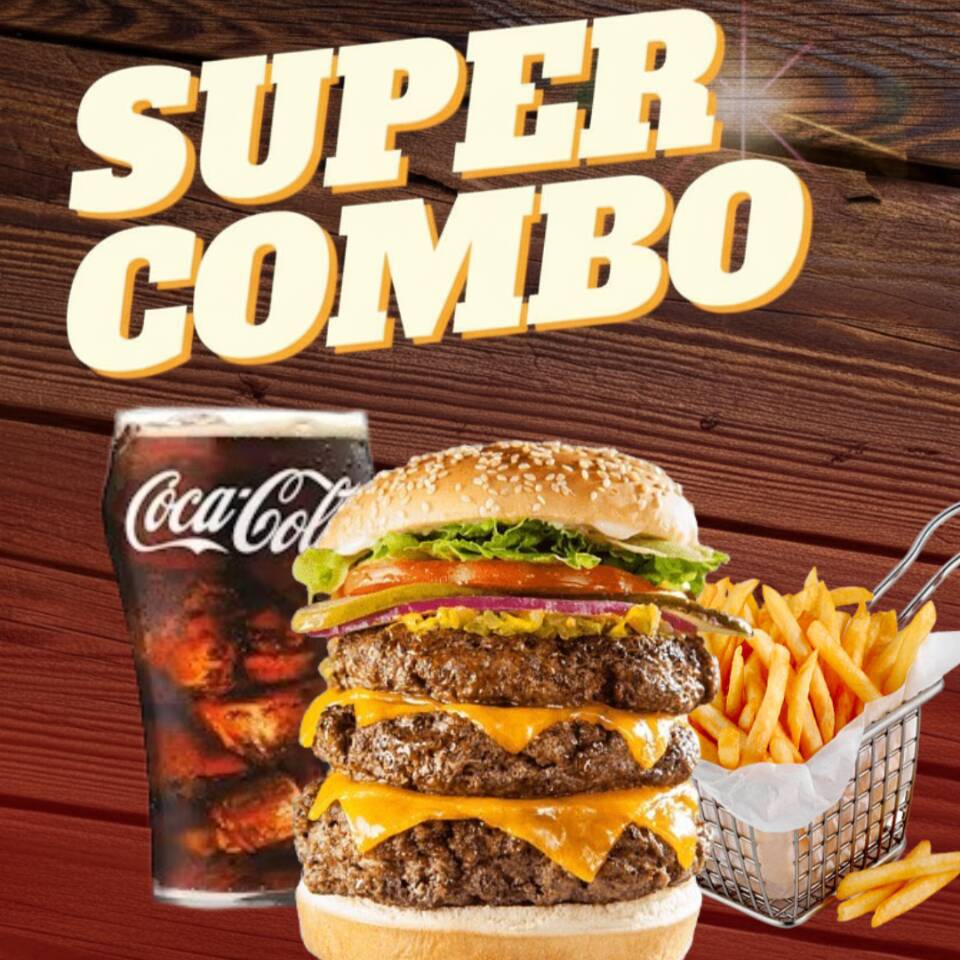 Hamburguesa Triple + Papas + Coca cola