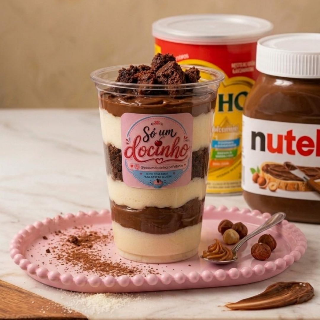 O equilíbrio perfeito! Copo de 250 ml com camadas de pedaços fartos de brigadeiro cremoso de Leite Ninho alternadas com Nutella e generosos pedaços de brownie.