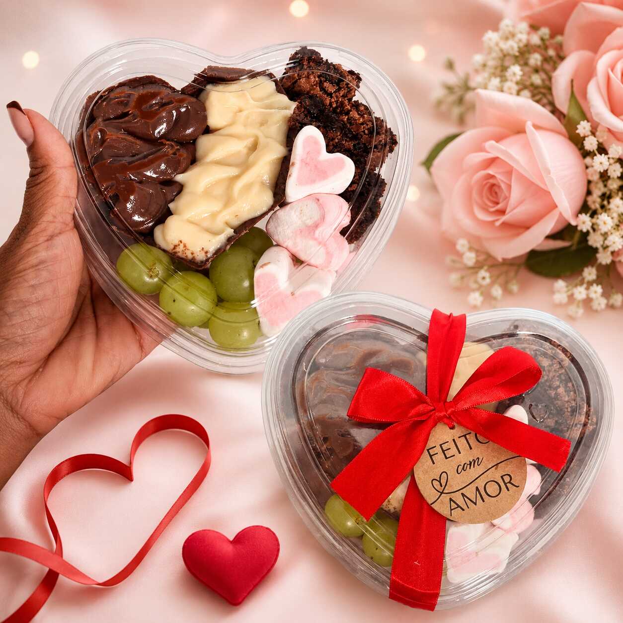 Coração Trufado Fondue Delicioso coração de chocolate recheado com um cremoso fondue gourmet. Acompanha pedaços de frutas frescas e outras gostosuras para mergulhar no chocolate, criando uma experiência irresistível a cada mordida. Perfeito para presentear ou compartilhar em momentos especiais, com muito sabor, carinho e indulgência.