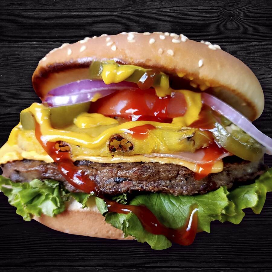 Burger Hawai + Papas a la Francesa