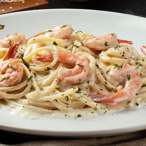 Receita clássica italiana com molho super cremoso à base de creme de leite fresco e queijo parmesão para dar o toque especial. Acompanhado de 60g  (in natura) de camarões speciali. Escolha entre fettuccine, spaghetti (espaguete), farfalle (gravatinha), penne ou penne integral.