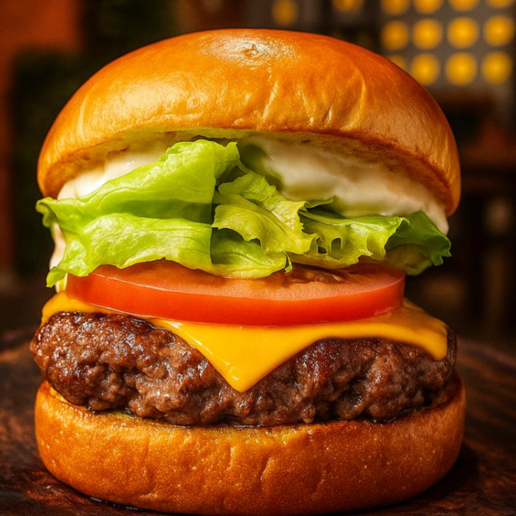 hamburguer artesanal, queijo derretido, alface, tomate frequinho e suculento , toc especial do molho da vovó