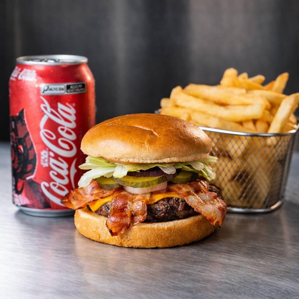 Acompanha 150g batata frita + coca-cola 220ml