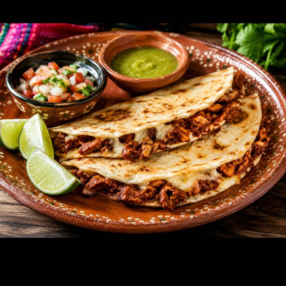 4 quesadillas chicharon prensado con quesso oaxaca