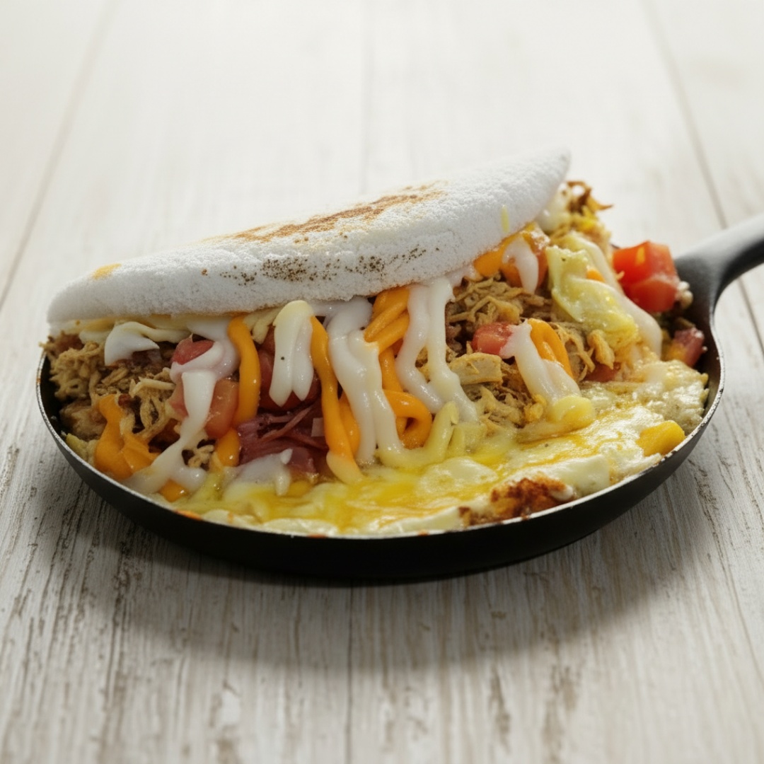 Tapioca completa caprichada acompanha molho especial da casa bacon salsicha presunto mussarela tomate cebola milho catupiry cheddar bacon e orégano
