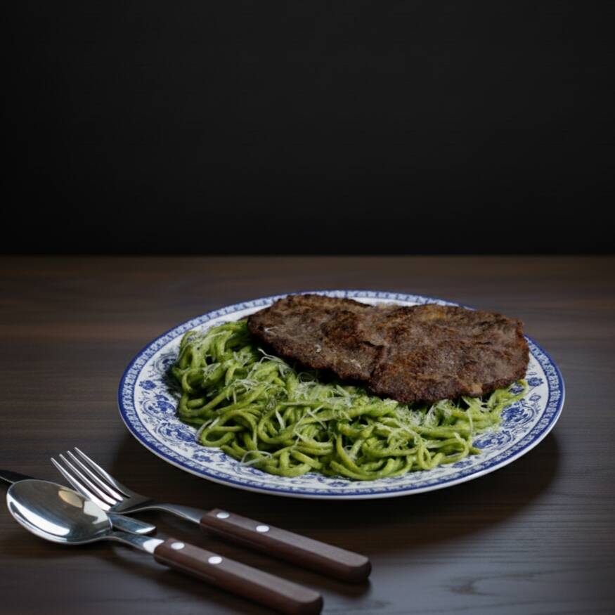 Tallarines Verdes con Bisteck