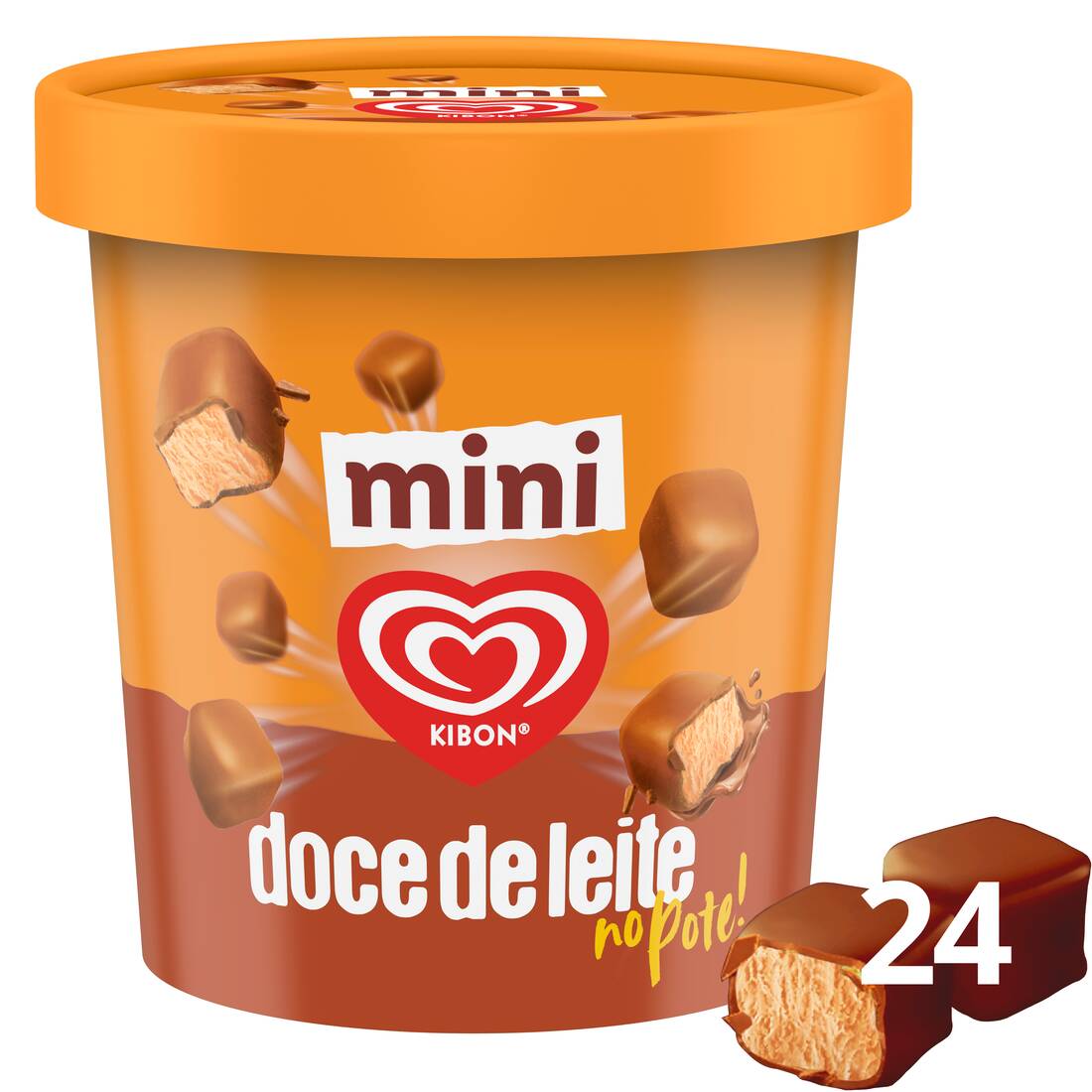 Agora seu Mini está em dobro e no pote! São 24 bombons de Mini Doce de Leite para compartilhar com quem você mais gosta. A combinação perfeita da crocância da casquinha de chocolate com o cremoso sorvete de Doce de Leite. Feito com Doce de Leite de verdade! Ideal para matar aquela vontade de um docinho ou para uma pausa refrescante no seu Dia!