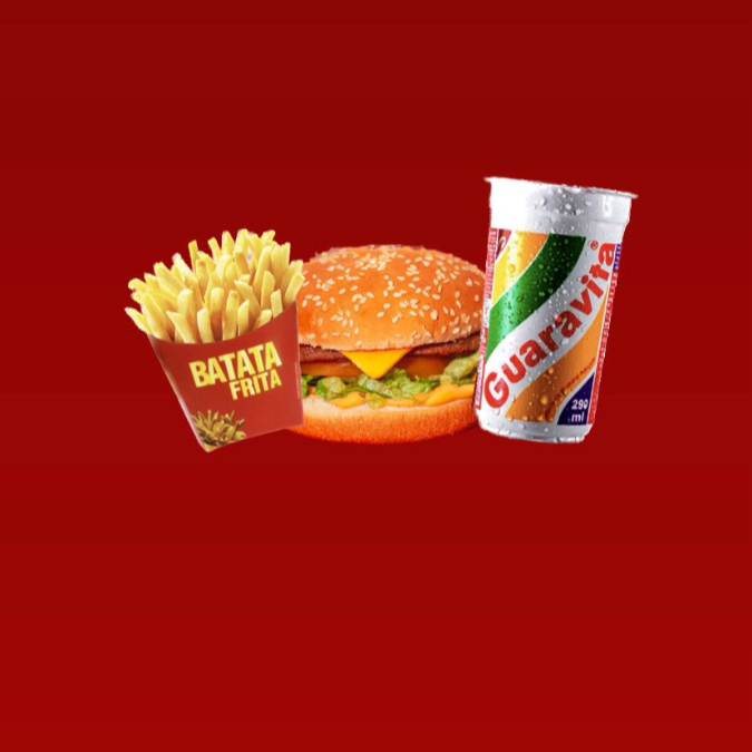 x-burguer ( pao carne, queijo, salada e ketchup)+ guaracamp