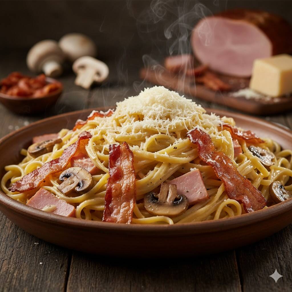 Fetuccini Champiñones y Tocino