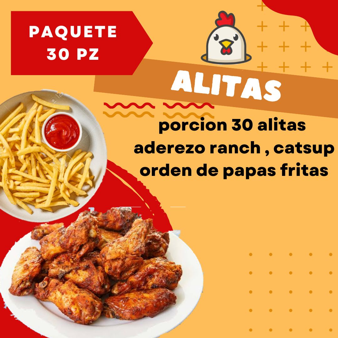 Alitas y Papas Fritas (30 Pz)
