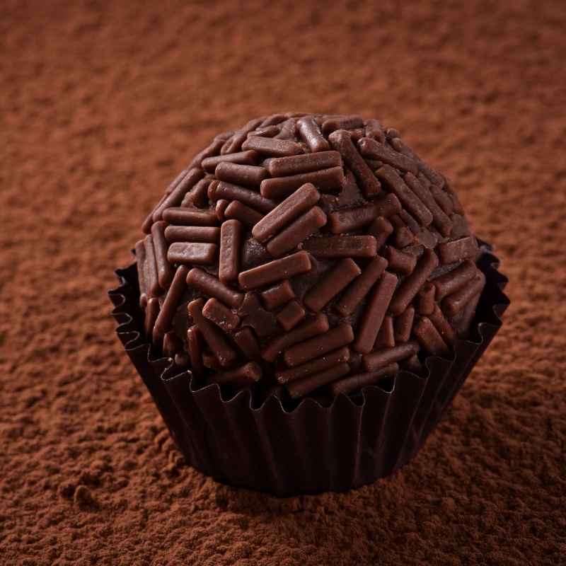 Brigadeiro gourmet ao leite com confeito de chocolate de chocolate nobre. Aprox 65g