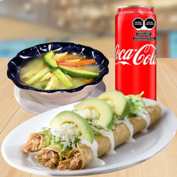 Sopa+Flautas o Enchiladas+Cocacola