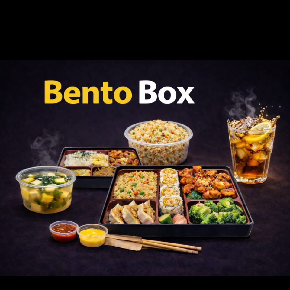 BENTO ARROZ + SUSHI 5 PIEZAS + PROTEINA Y TE FRIO