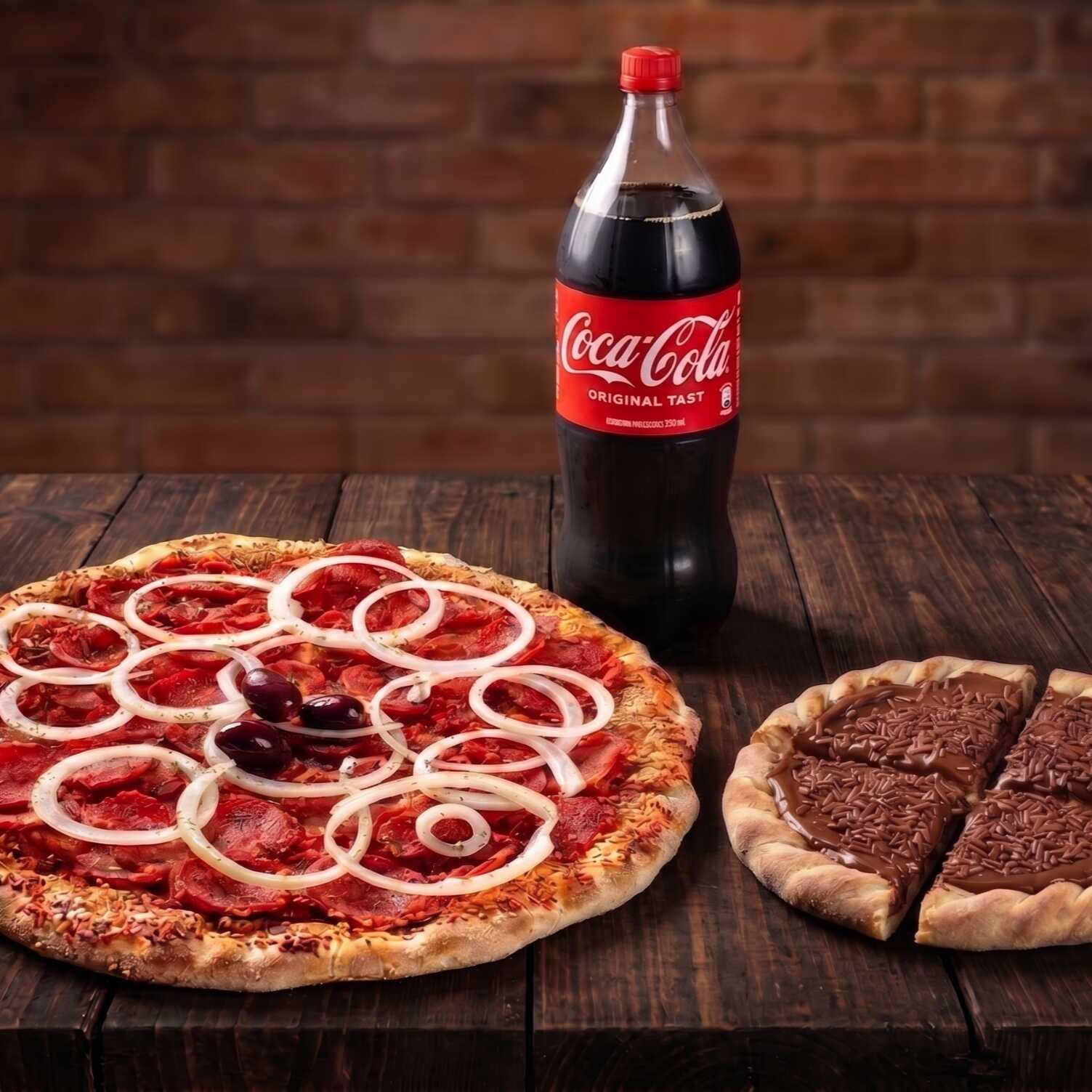 Combo Seleção 99, Pizza Salgada + Broto de Brigadeiro + Coca-cola 2L