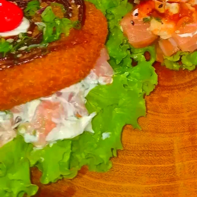 Arroz Japonês, Camarão, Salmão, Creme Chesse, Alface, Cebolinho