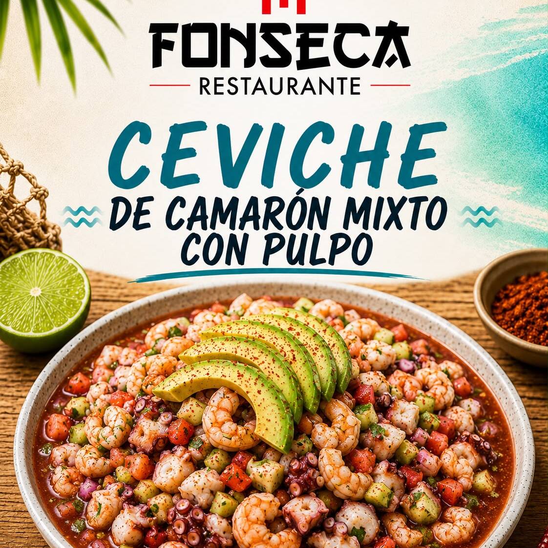 CEVICHE DE CAMARON MIXTO CON PULPO