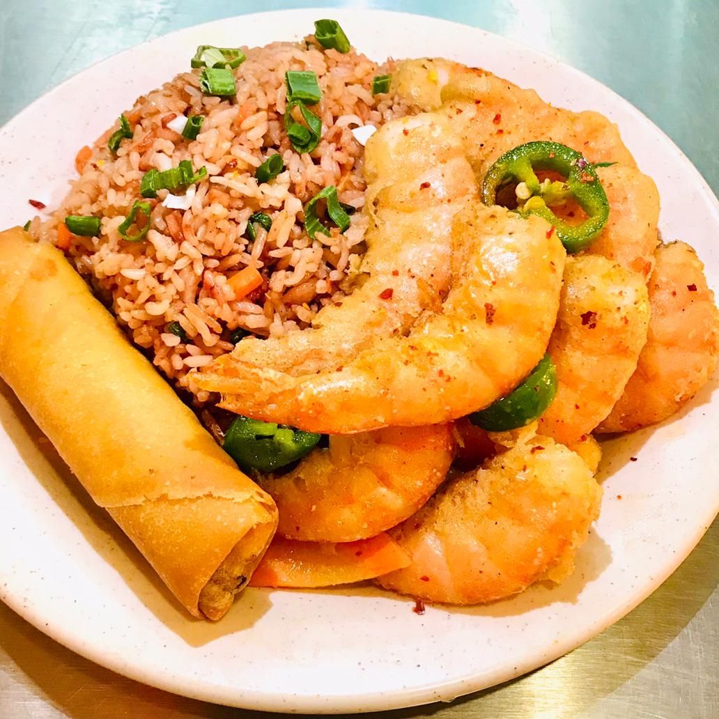 Plato Grande Camarón mas Arroz y 1 Rollo Primavera