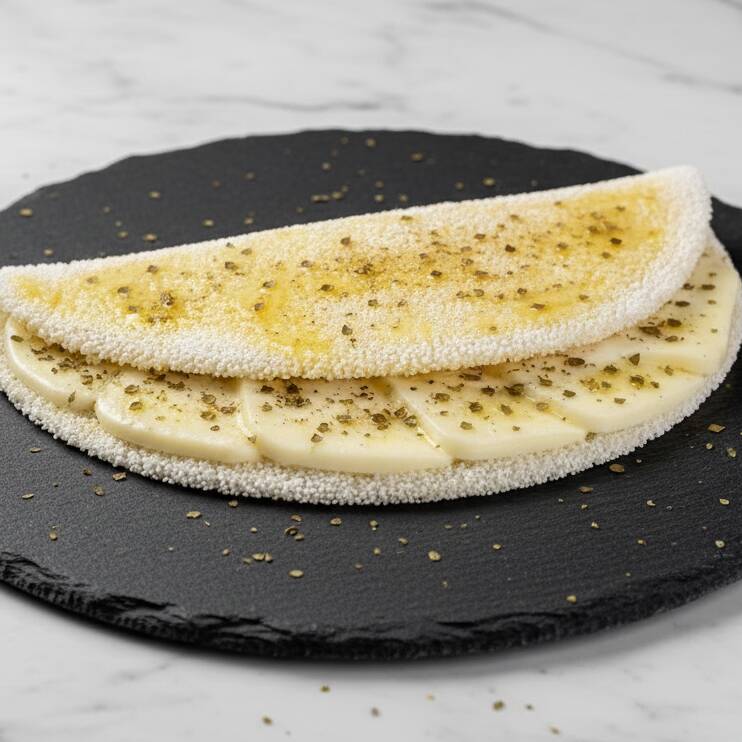 Uma opção leve e deliciosa! Tapioca recheada com queijo minas derretido e um toque especial de orégano, realçando ainda mais o sabor.